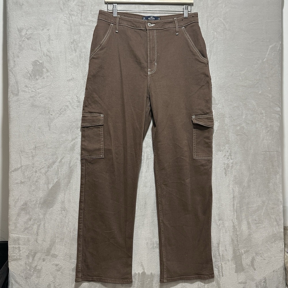 Hollister Ultra High-Rise Dad Jeans Women's 30 Brown Cargo Contrast Stitch Logo